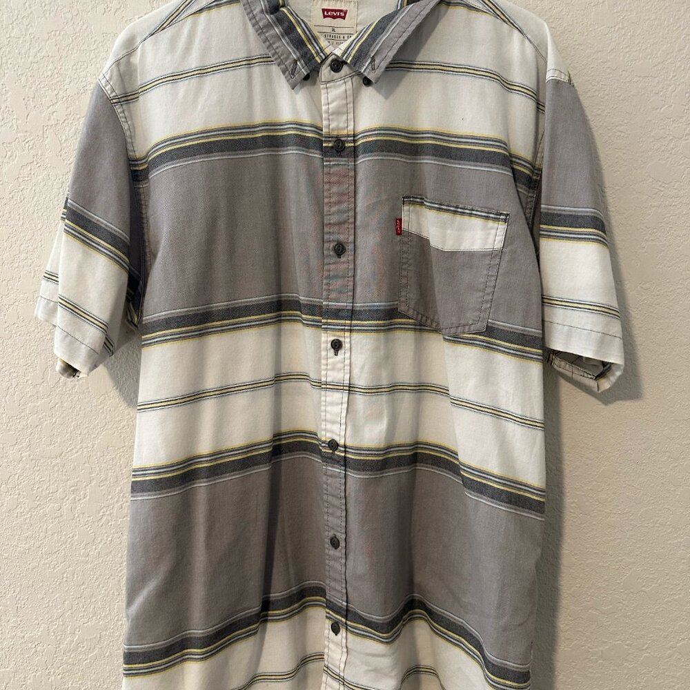 Levi's Gray & White Striped Print Short Sleeve Button Down Shirt - XL